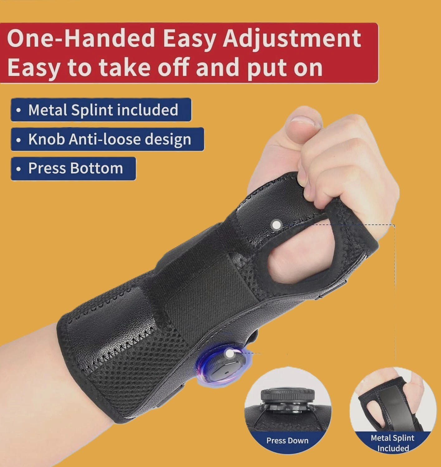NEW WRIST BRACE for CARPAL TUNNEL PAIN, ADJUSTABLE, METAL SPLINT, LEFT or RIGHT