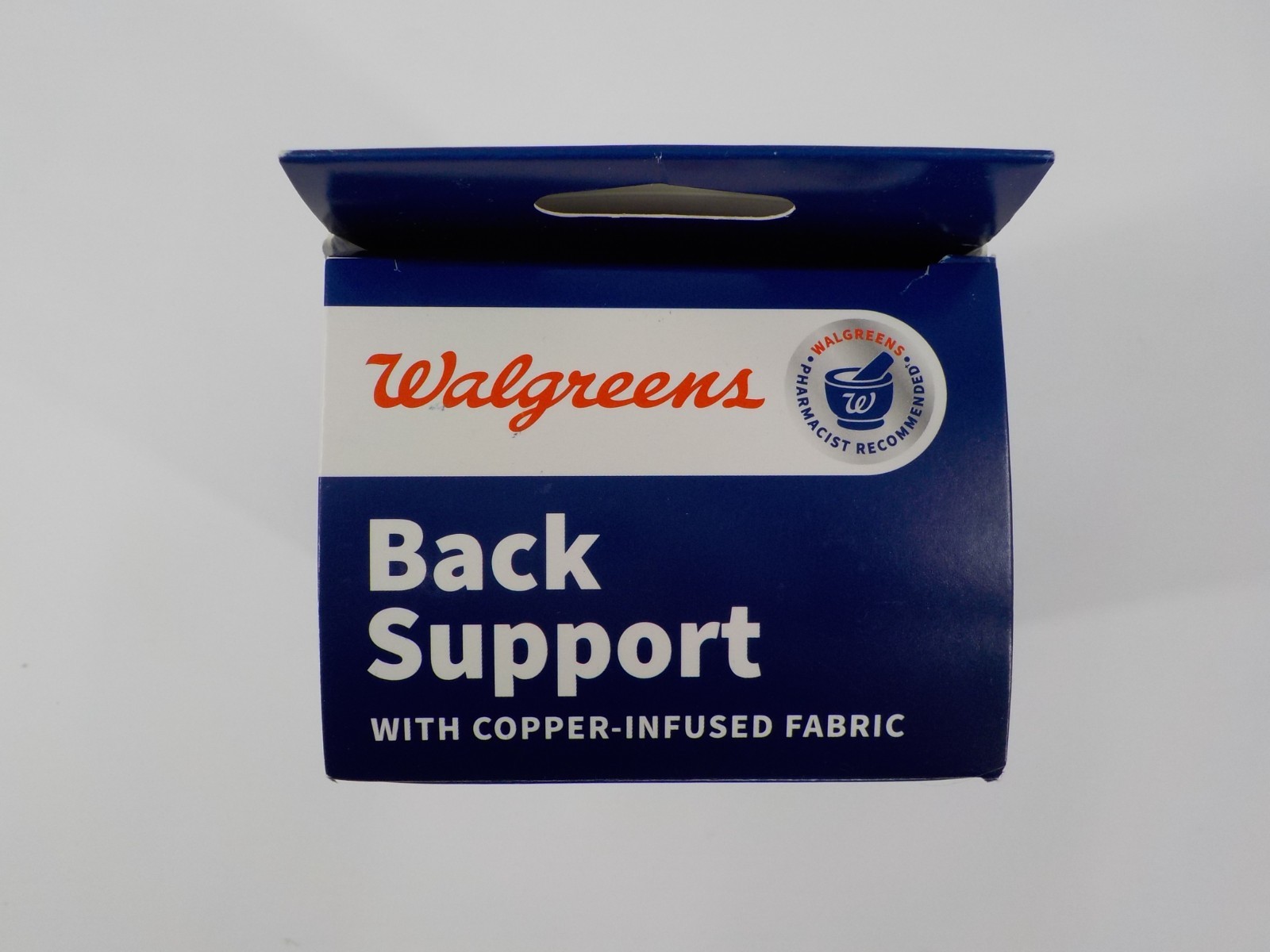 WALGREENS 1 BACK SUPPORT COPPER-INFUSED FABRIC ADJUSTABLE 1 SZ FITS MOST CRUSHED