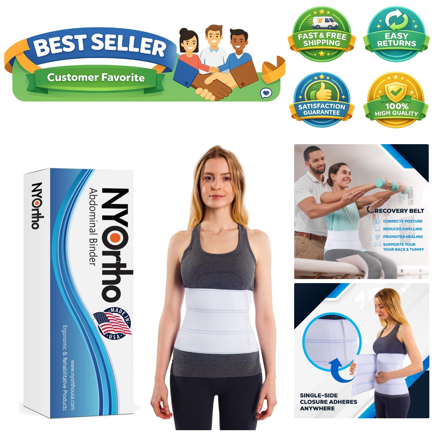 Post Surgery Abdominal Binder – Waist Support Belt for Men & Women – Postpart…