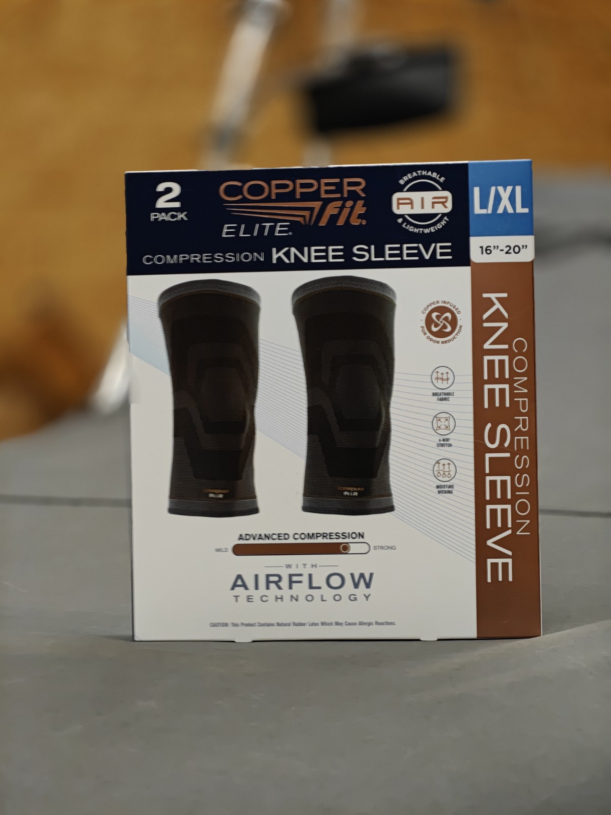 Copper Fit Elite Compression Knee Sleeve 2 Pack Airflow Technology L/XL or S/M