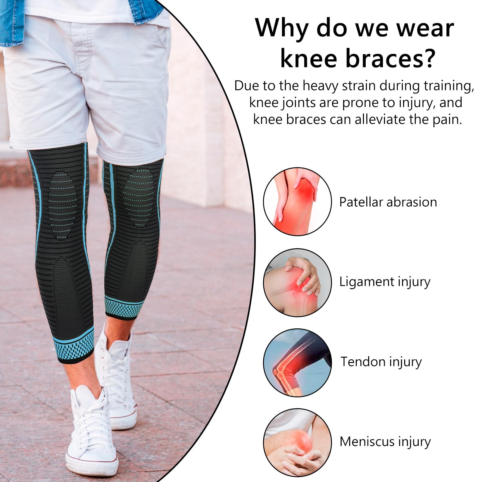 2 Pack Full Leg Compression Sleeves Long Knee Support Men Women Meniscus Tear