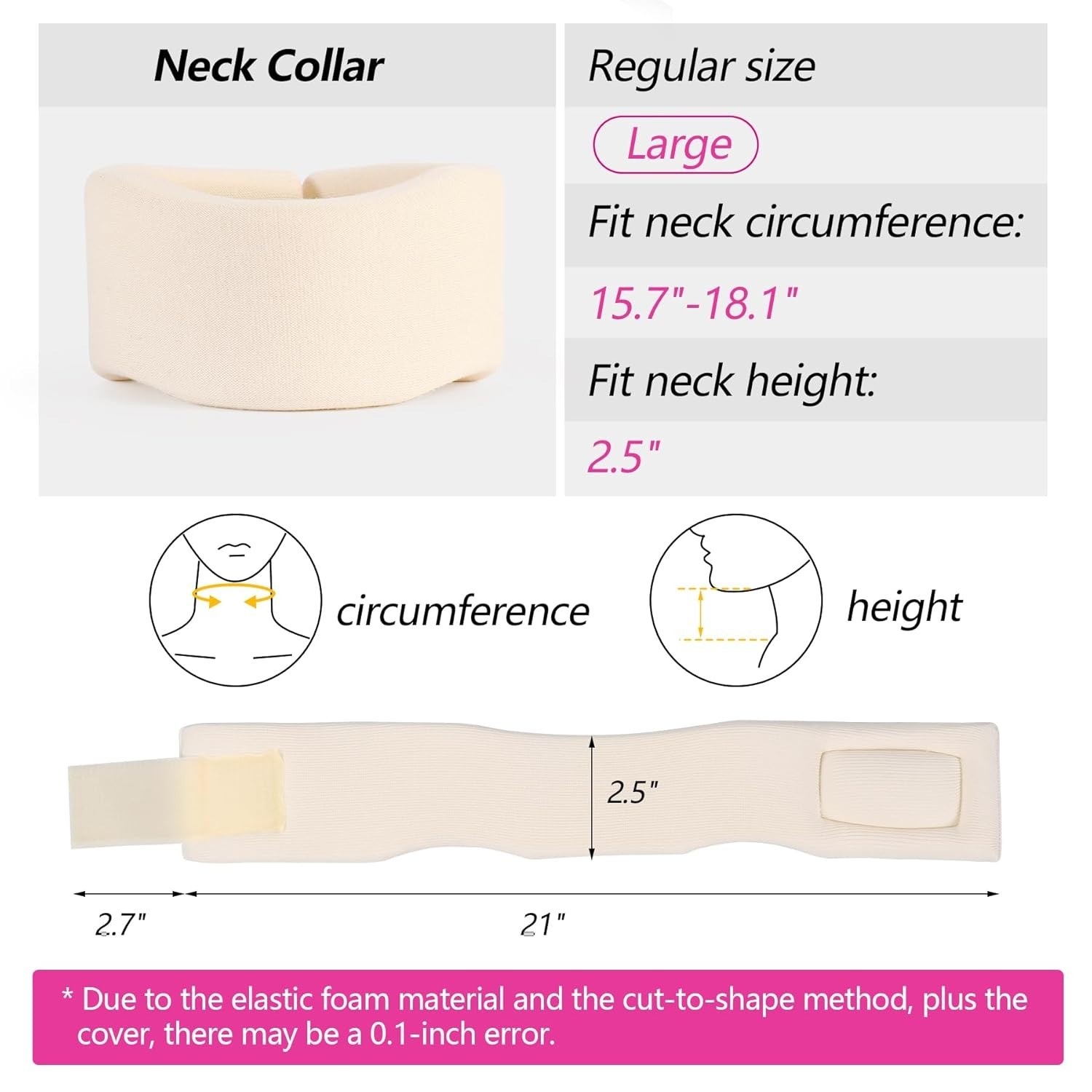 Non-Rigid Adjustable Neck Collar – Soft Foam Support for Injury Recovery, Large