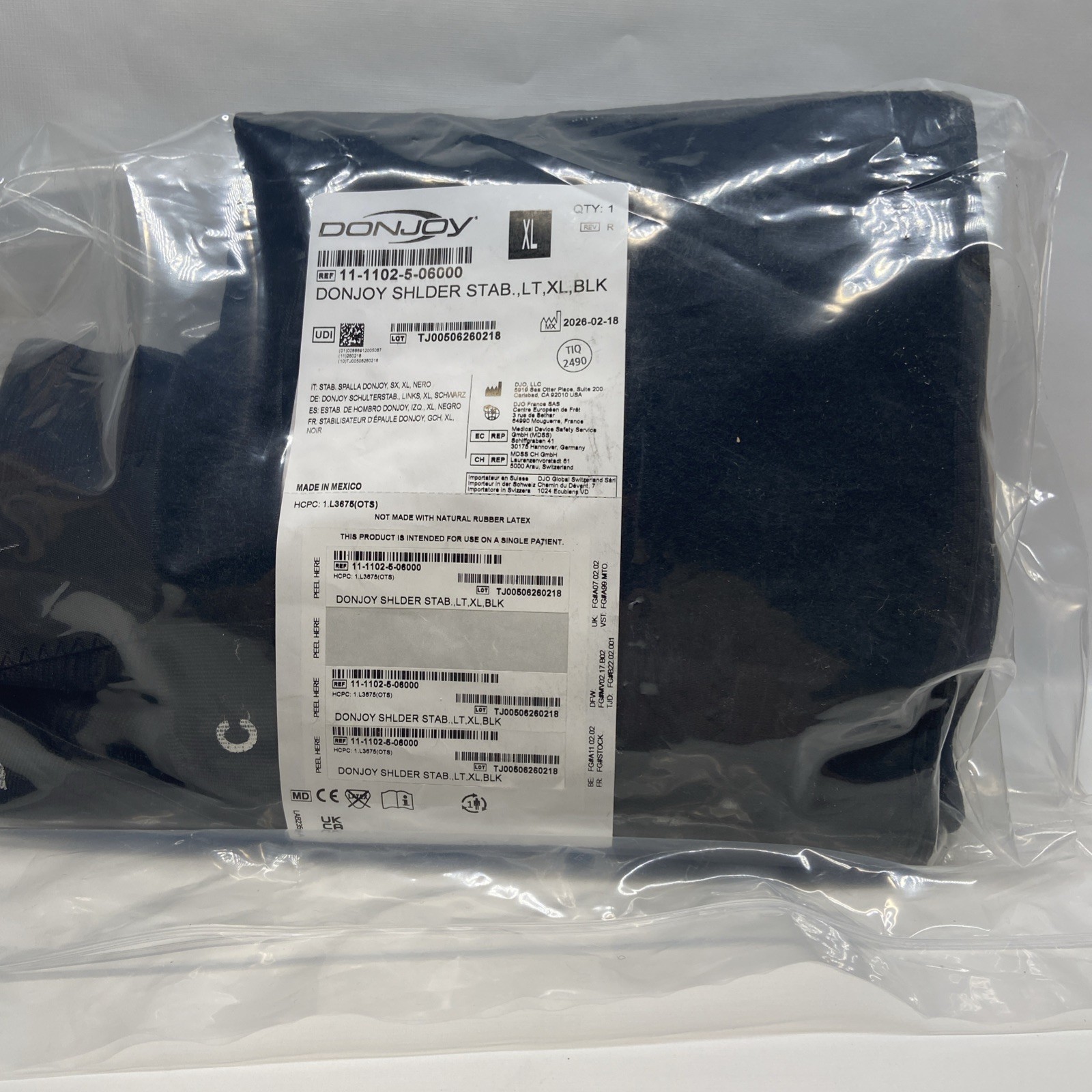 DonJoy Post-Injury Shoulder Stabilizer Brace Left XL Black 11-1102-5-06000