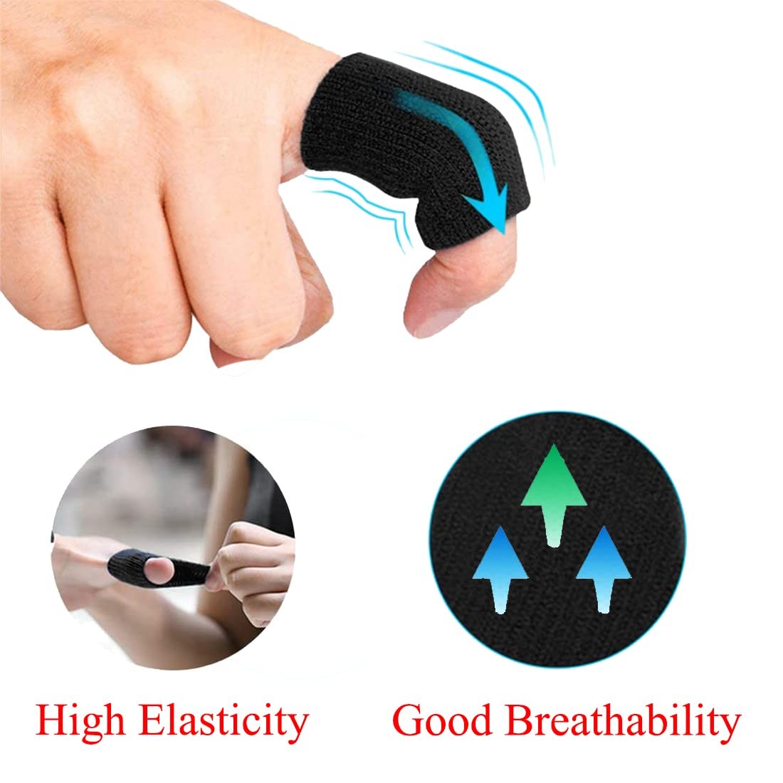 ELANE Finger Sleeves Protectors, Black, Blue, One Size, Black+Blue+Red+Beige
