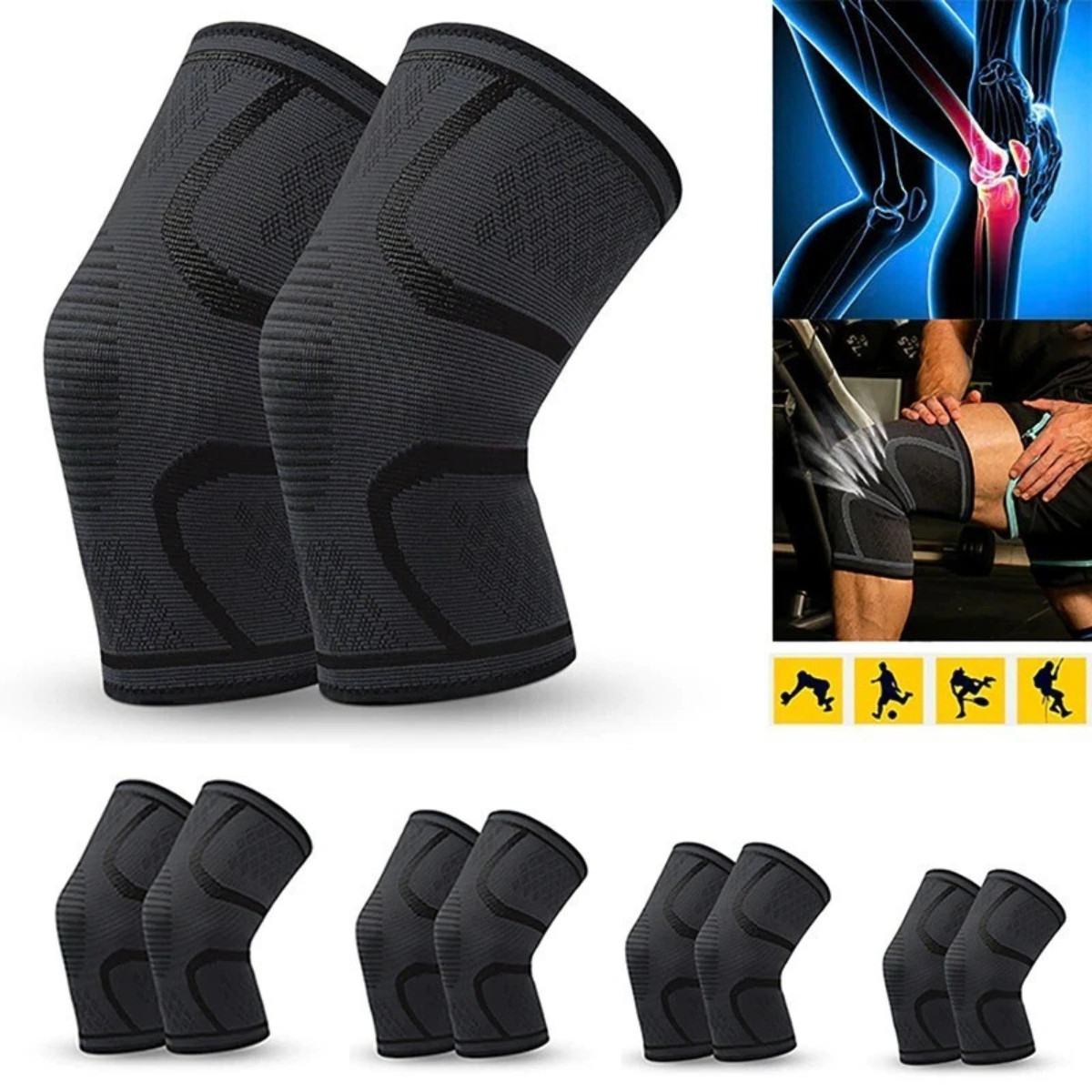 2x Knee Sleeves Copper Silver Compression Brace Support Sport Joint Injury Pain