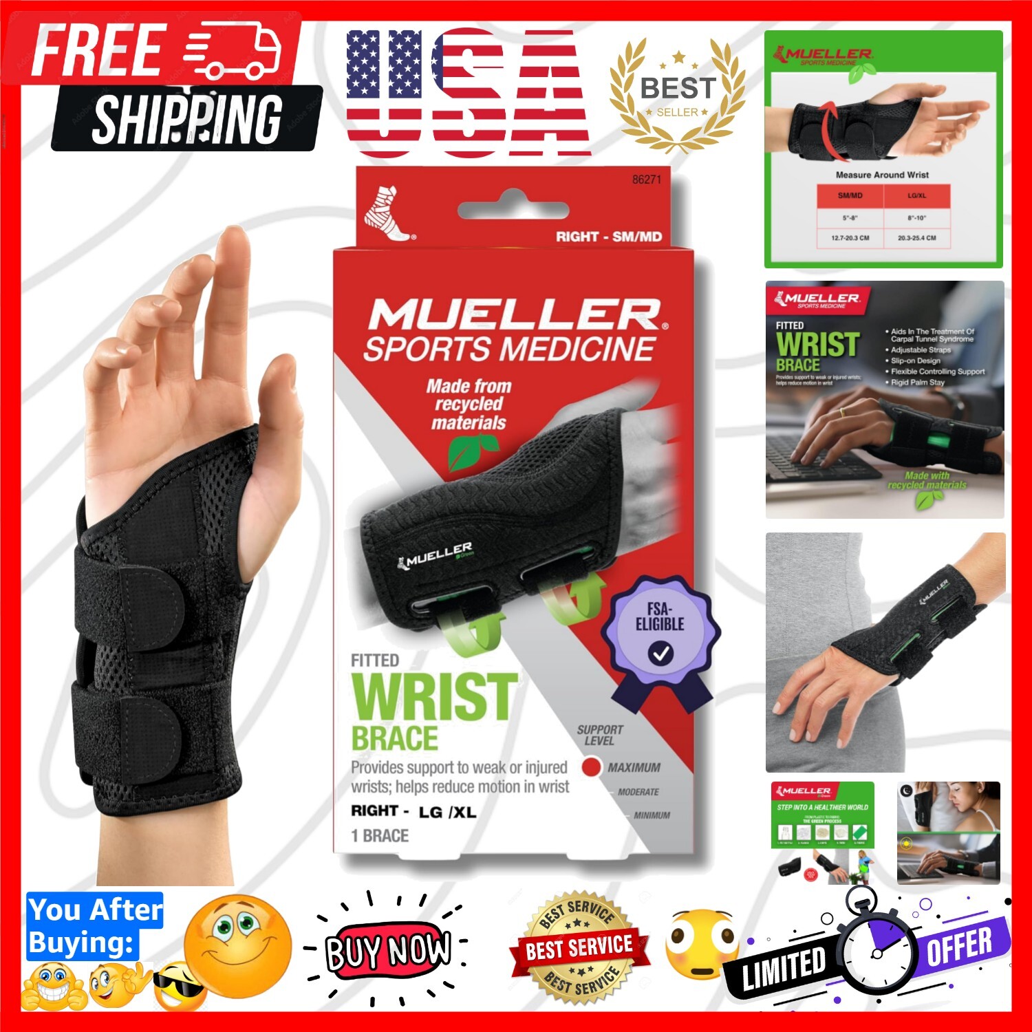 Sports Medicine Green Fitted Wrist Brace for Men and Women, Wrist Pain Relief…