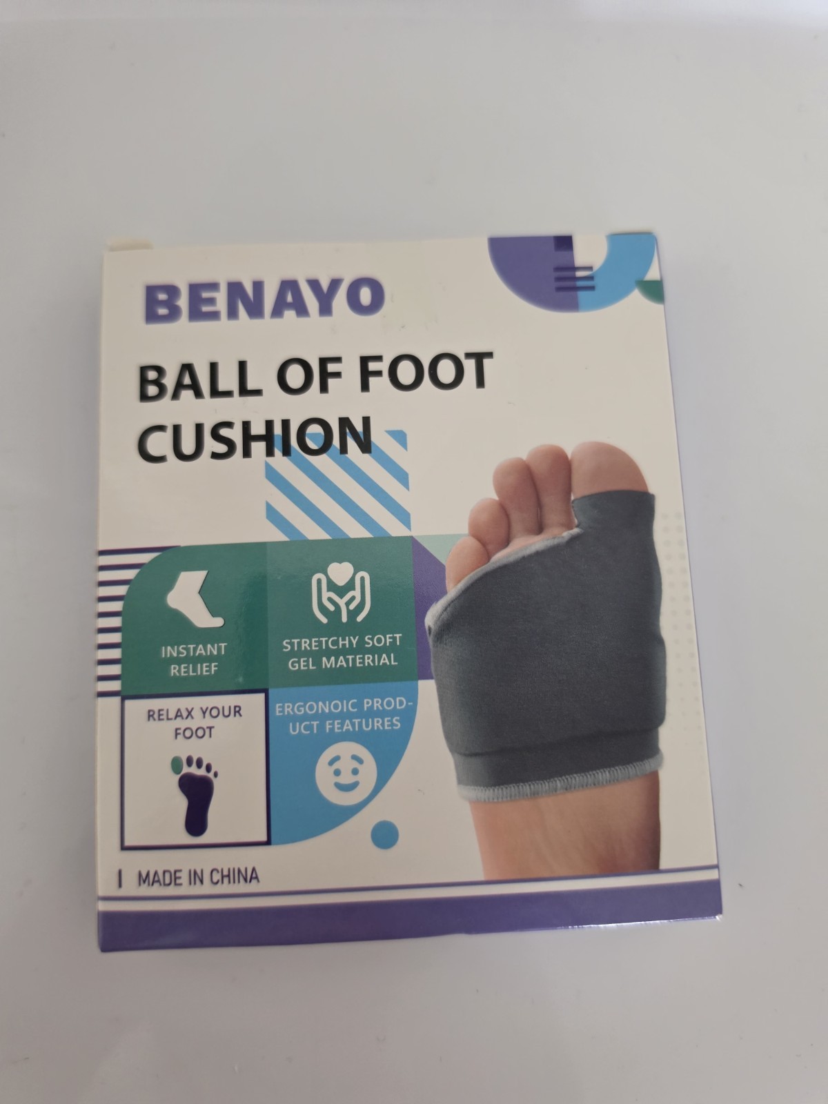 BENAYO Foot Cushion Gel Ball of Foot Pad, Stretchy, Gray, One Size