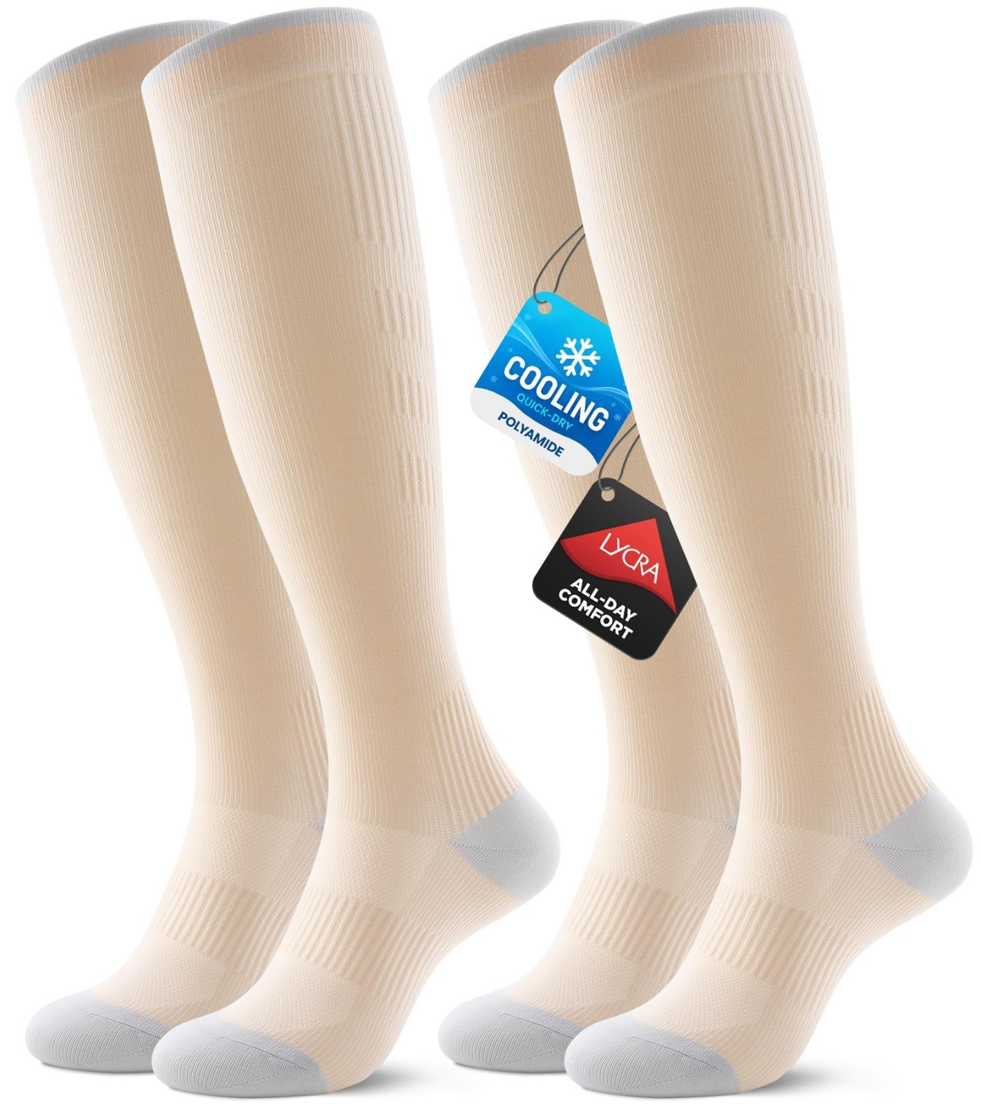 Breathable Compression Socks 15-20 mmHg Knee High for Travel, Athletic – 2 Pairs