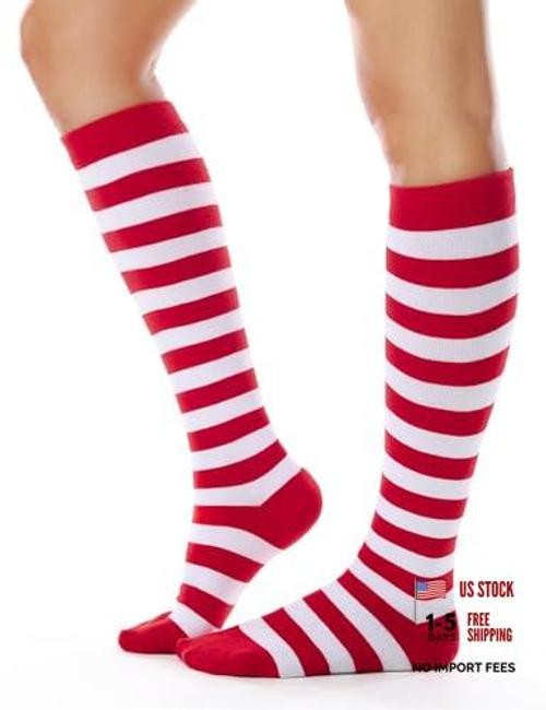 Women’s Knee High Socks Outdoor Sport One Size 1 Pack Red White Stripes