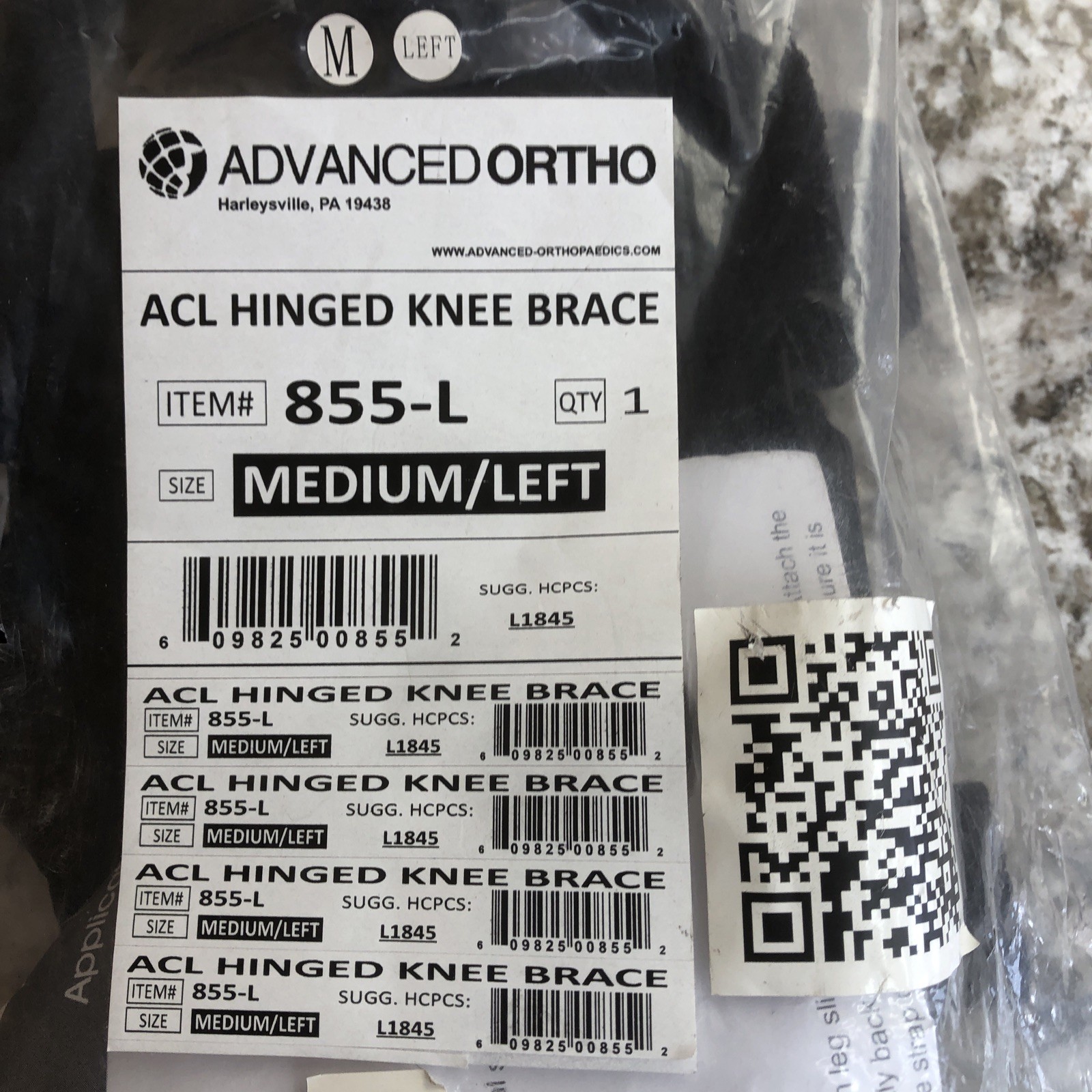 Advanced Ortho ACL Hinged Knee Brace 855-L Medium Left ROM Post Op Support NEW