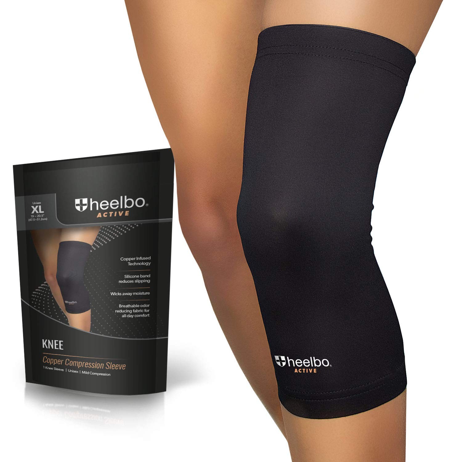 Knee Compression Sleeve with Copper Infused Fibers and Breathable Fabric for Kne