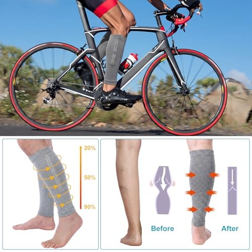 3 Pairs Calf Compression Sleeve with Zipper for Men Women No Black White Gray