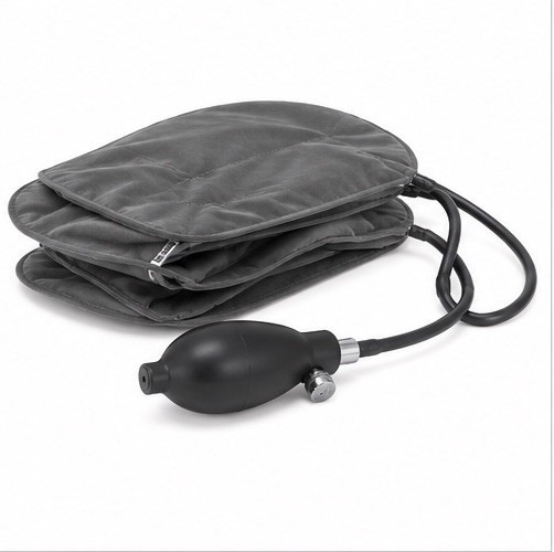 Adjustable Inflatable Neck Support Pillow Travel Home Office Comfort Gray