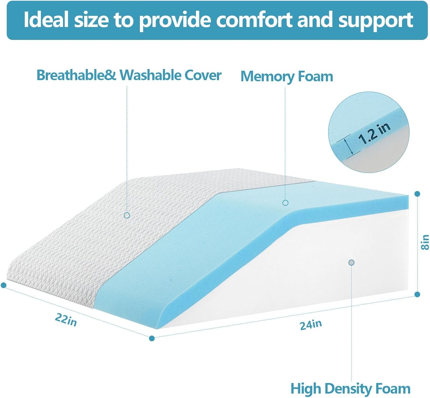 Leg Pillow for Elevation & Support, Flat to top 8 in, Grey & White