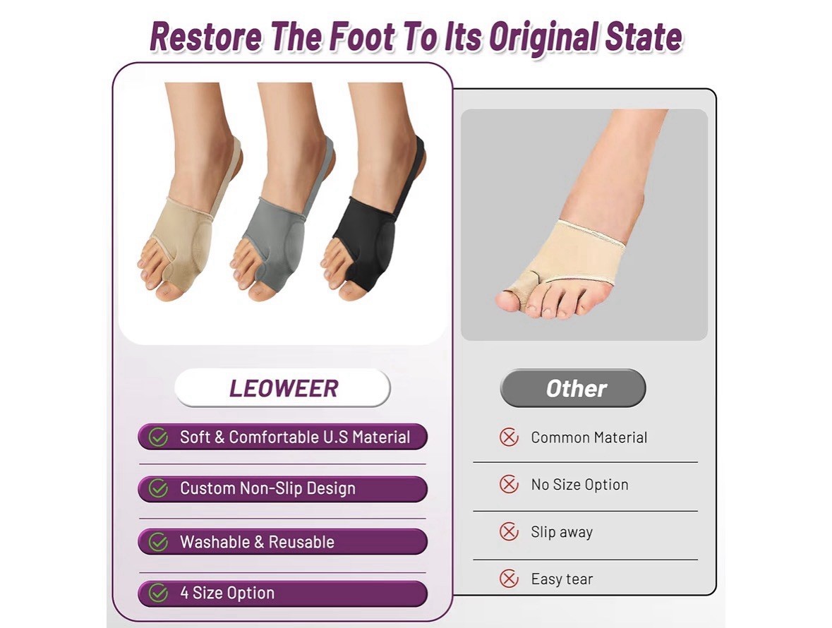 LEOWEER Orthopedic Bunion Corrector Foot Sleeve Beige One Size Non-Slip