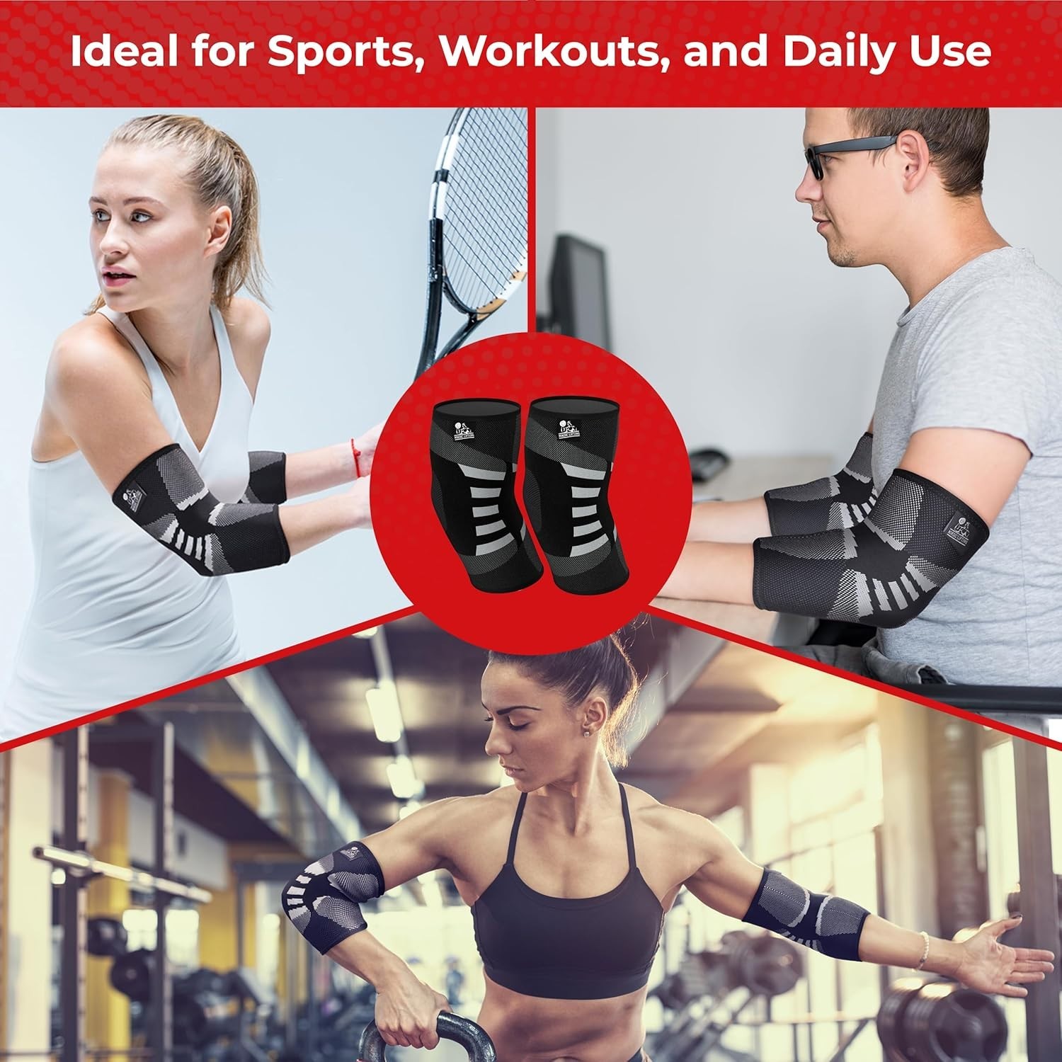 Adjustable Elbow Brace for Tennis & Golf – Durable Compression Sleeves – 2 Pack