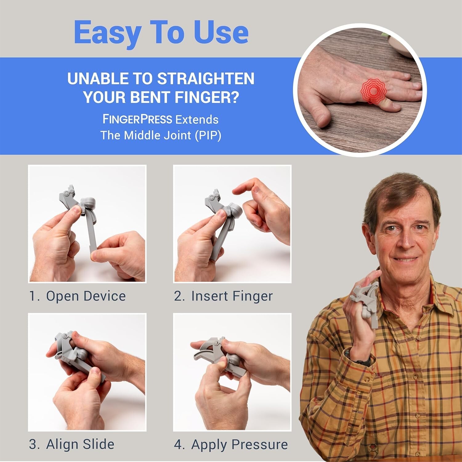 Customizable Finger Straightener for Dupuytren’s Contracture – Gray Medium-