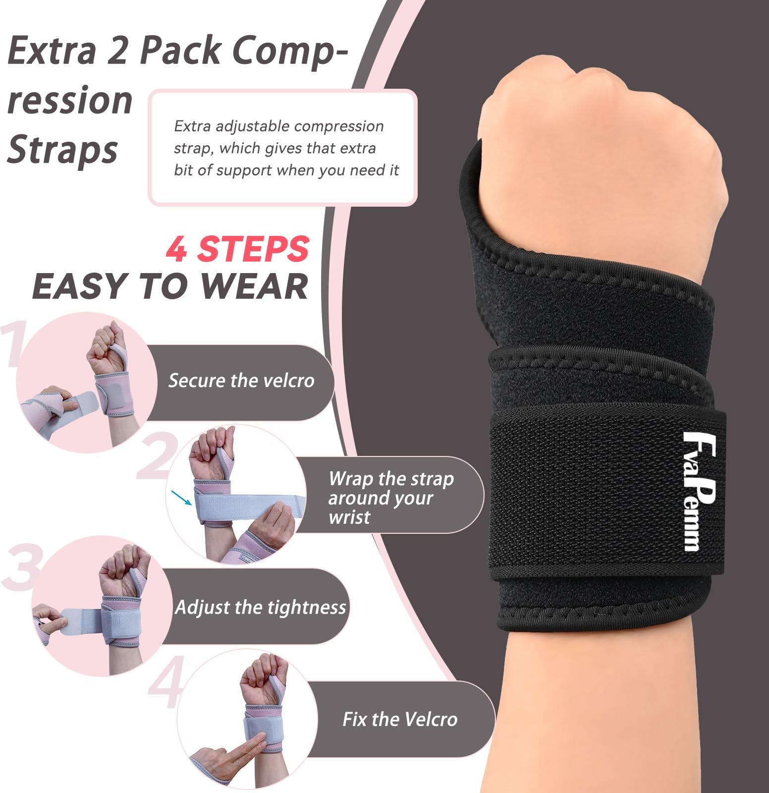 Free Size (Fit 5-10″ Wrist Circumference), Black, Support Brace, 2 Pack(Left…
