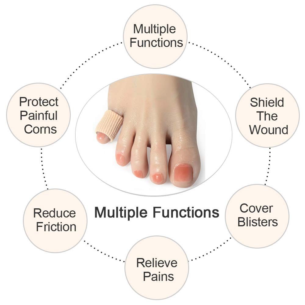 Cuttable Toe Tube Sleeves 5 Pack – Small Elastic Gel Protectors for Pain Relief,