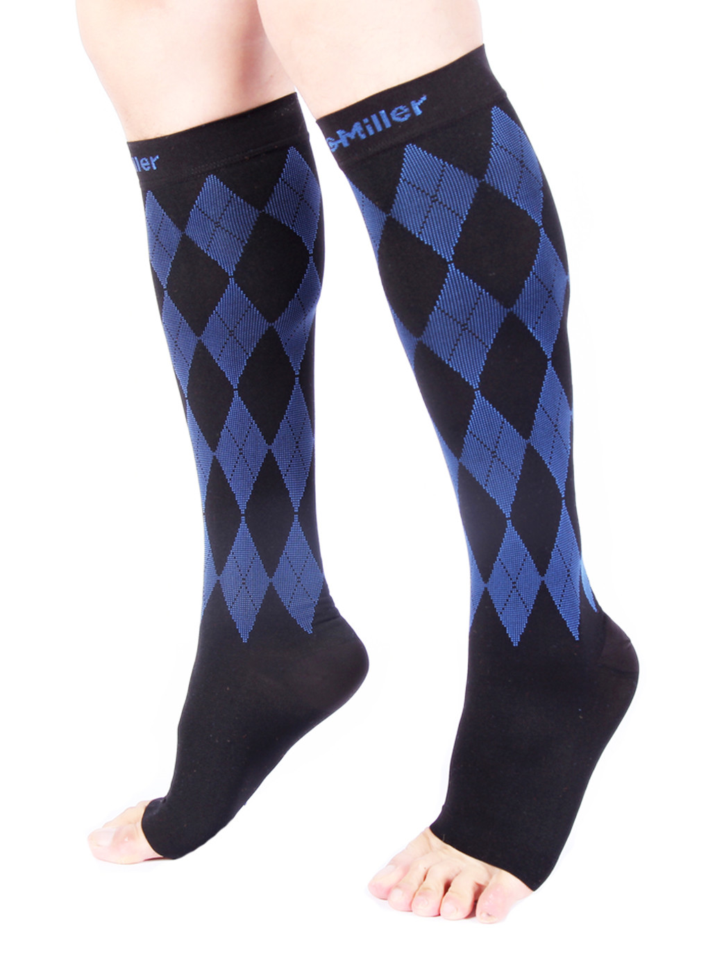 Doc Miller Open Toe Socks Compression Stockings 20-30 mmHg Varicose Veins BLUE