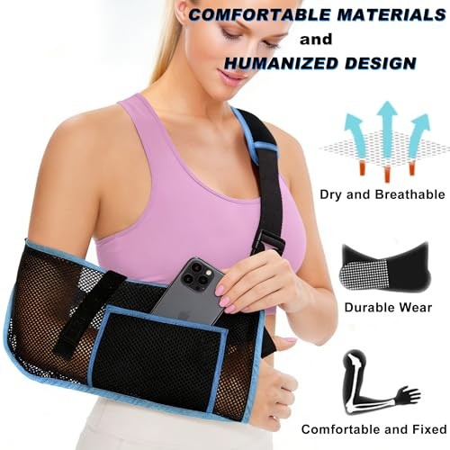 Arm Sling Shoulder Immobilizer,Breathable Mesh Adjustable Support Medium Black
