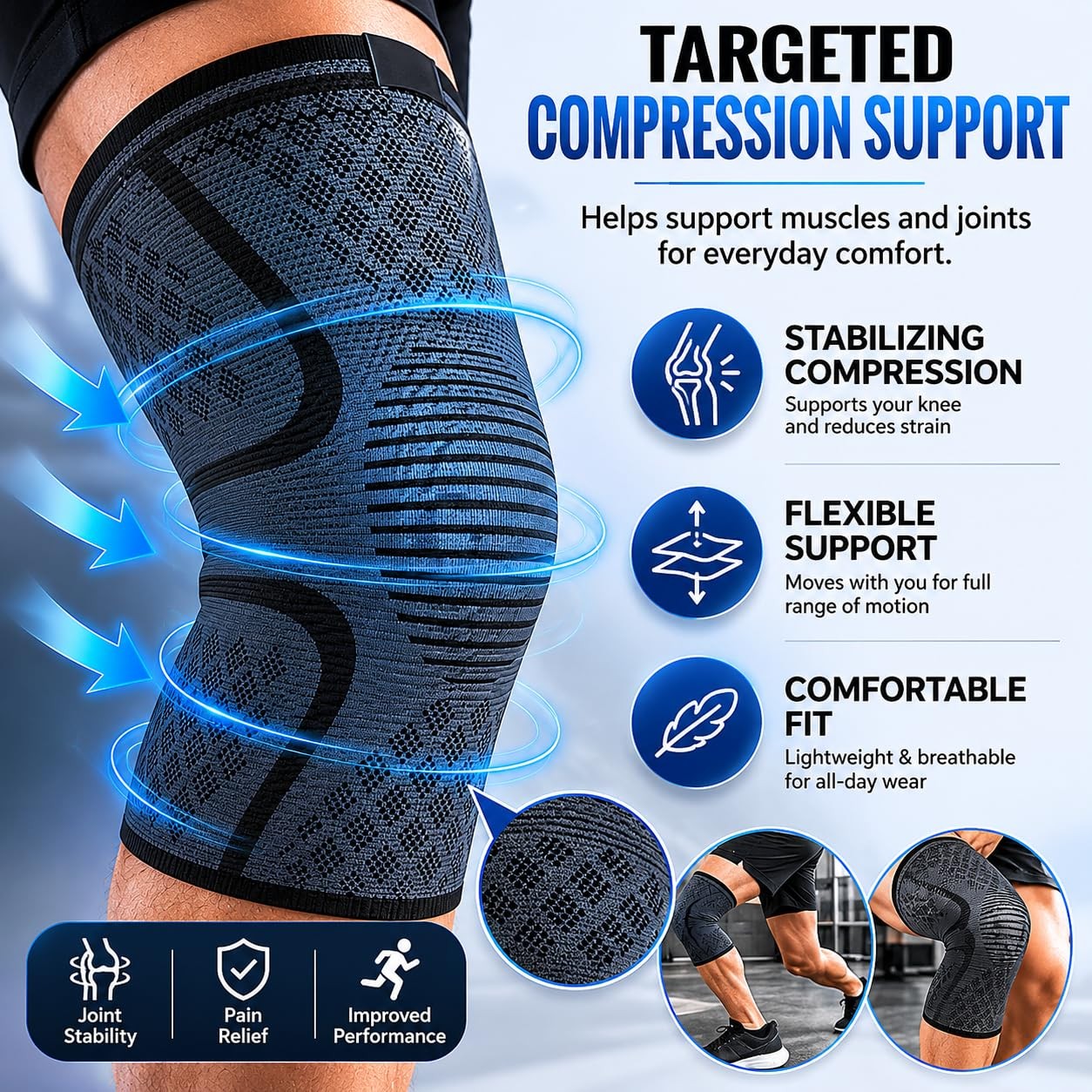 2 PCS Compression Knee Brace Support Sleeve For Joint Meniscus Arthritis