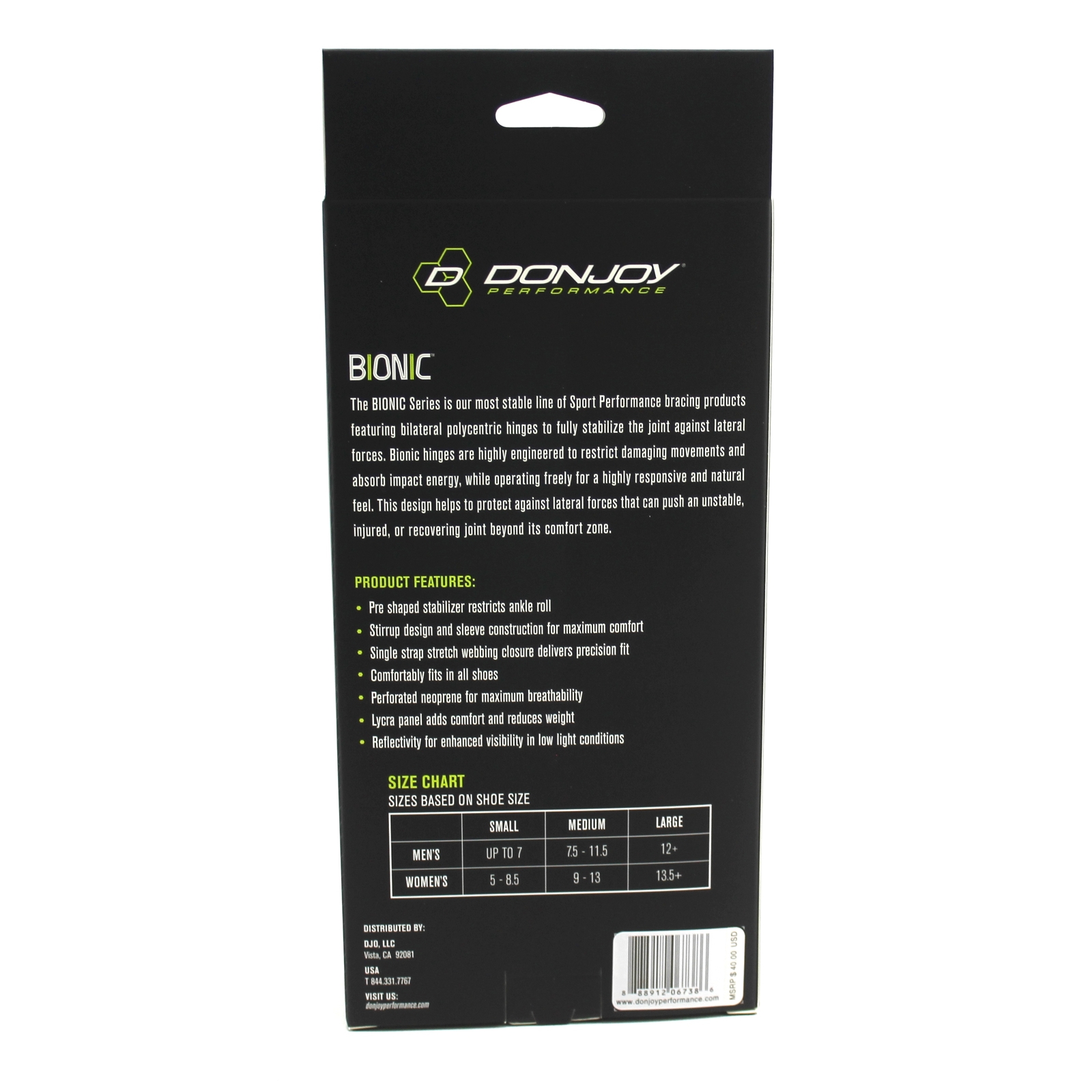Donjoy Max Support Bionic Neoprene Ankle Stabilizer (Black / Left / Size XL)