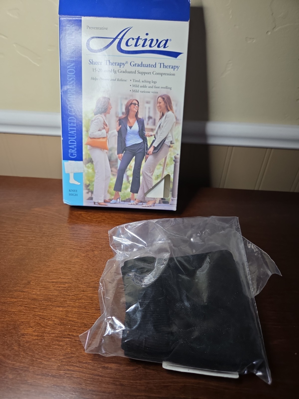 Activa Sheer Therapy Knee High Socks Black Size A Support Compression 15-20 mmHg