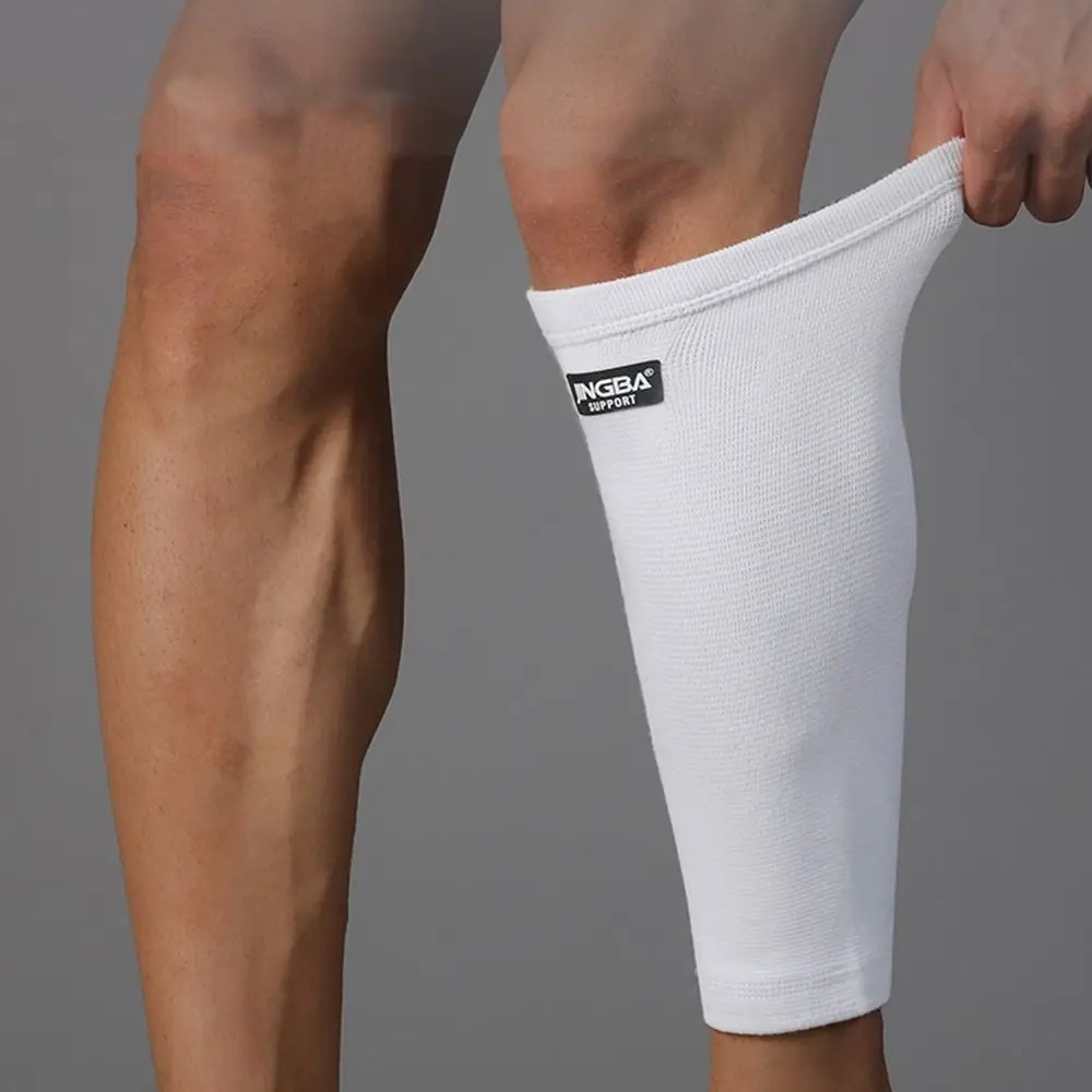 New White Calf Support Elastic Knitting Compression Sleeves Breathable Damping S