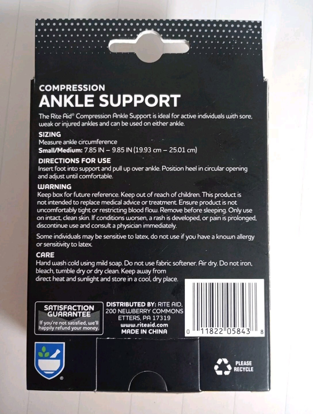 Compression Ankle Support Size S Color Black Supports For Sore, Weak Or Injured