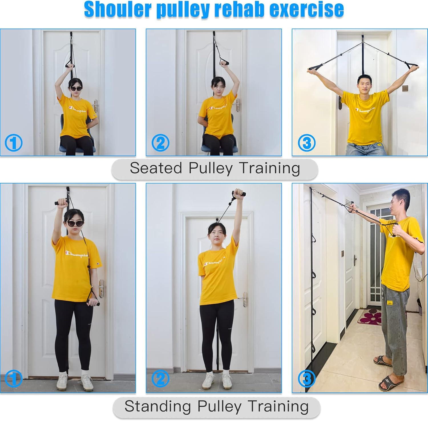 ATENTO Shoulder Rehab Pulley System with Foam Handles│Arm Pulley with Muti-Ancho