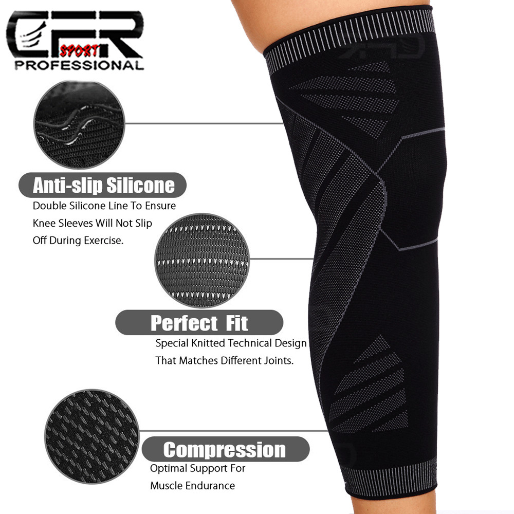 Full Leg Knee Support Compression Sleeve Brace Sport Joint Pain Relief Arthritis