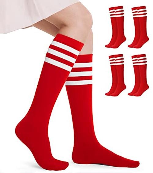 Women’s Knee High Socks Outdoor Sport Athletic Socks Casual One Size Red+white