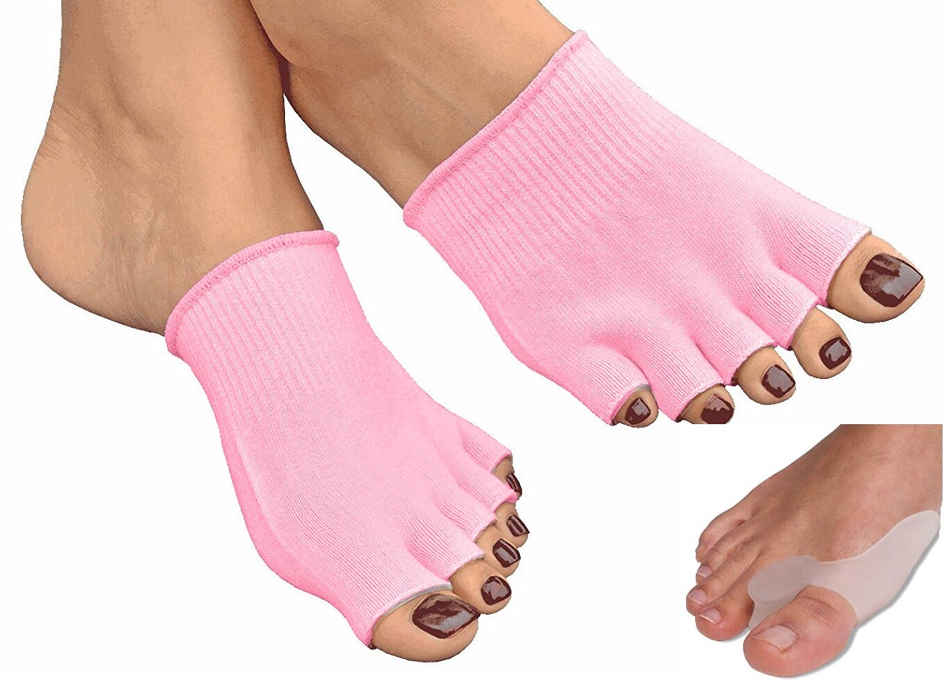 1 Pair Open Toe Gel-Lined Compression Socks And 1 Pr Big Toe Silicone Protector