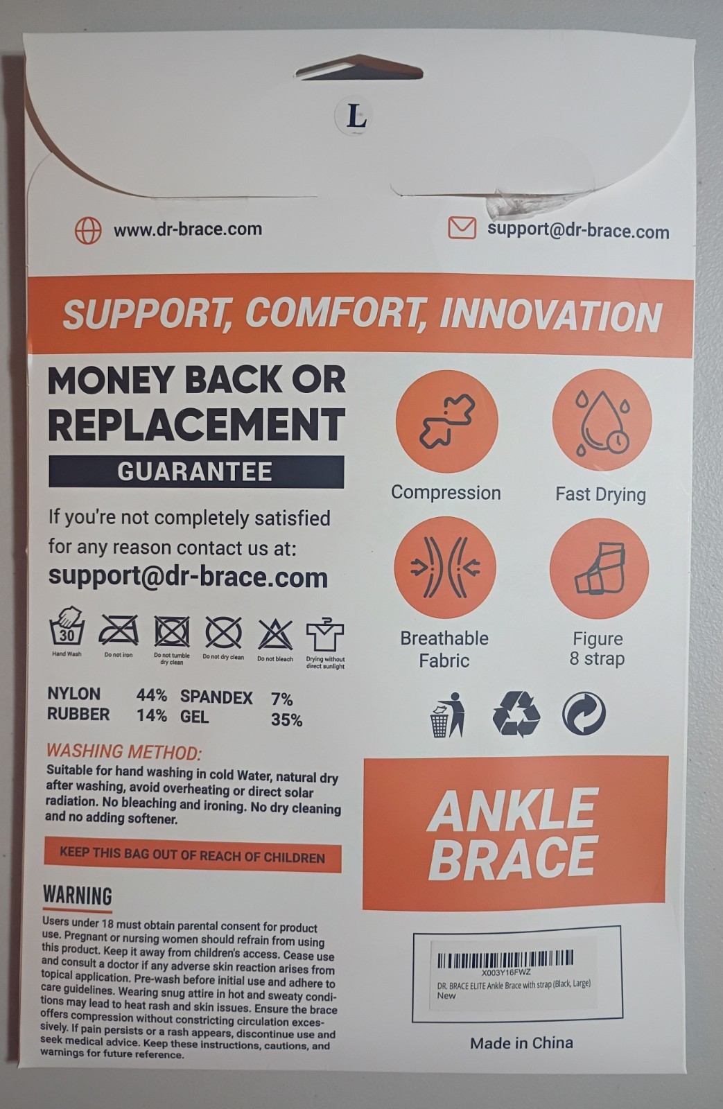 Gel Padded Ankle Brace With Adjustable Strap. Dr.Brace