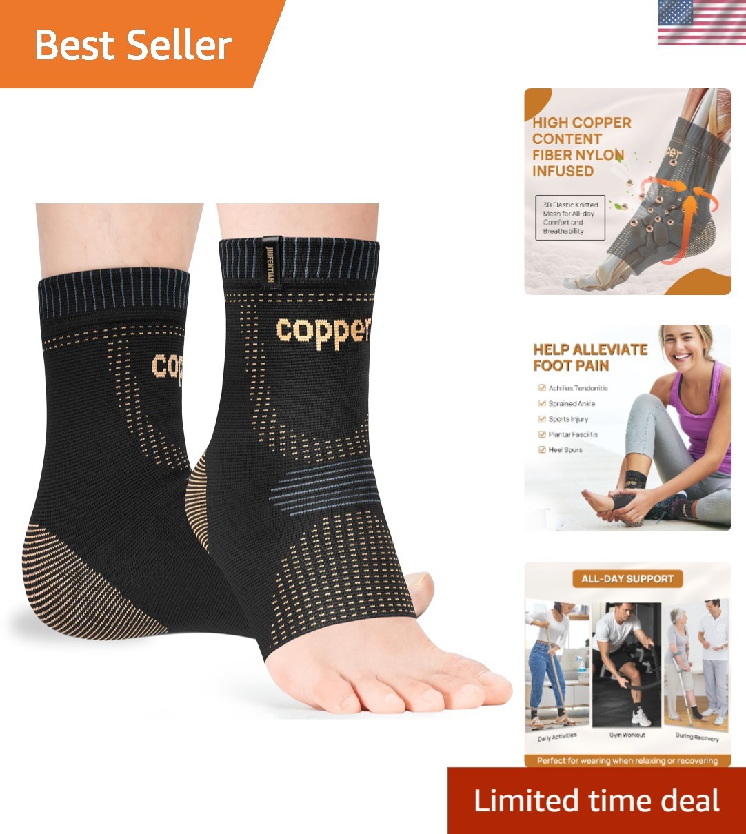 Ankle Compression Sleeve – Copper-Infused Support for Pain Relief (2 Pack)