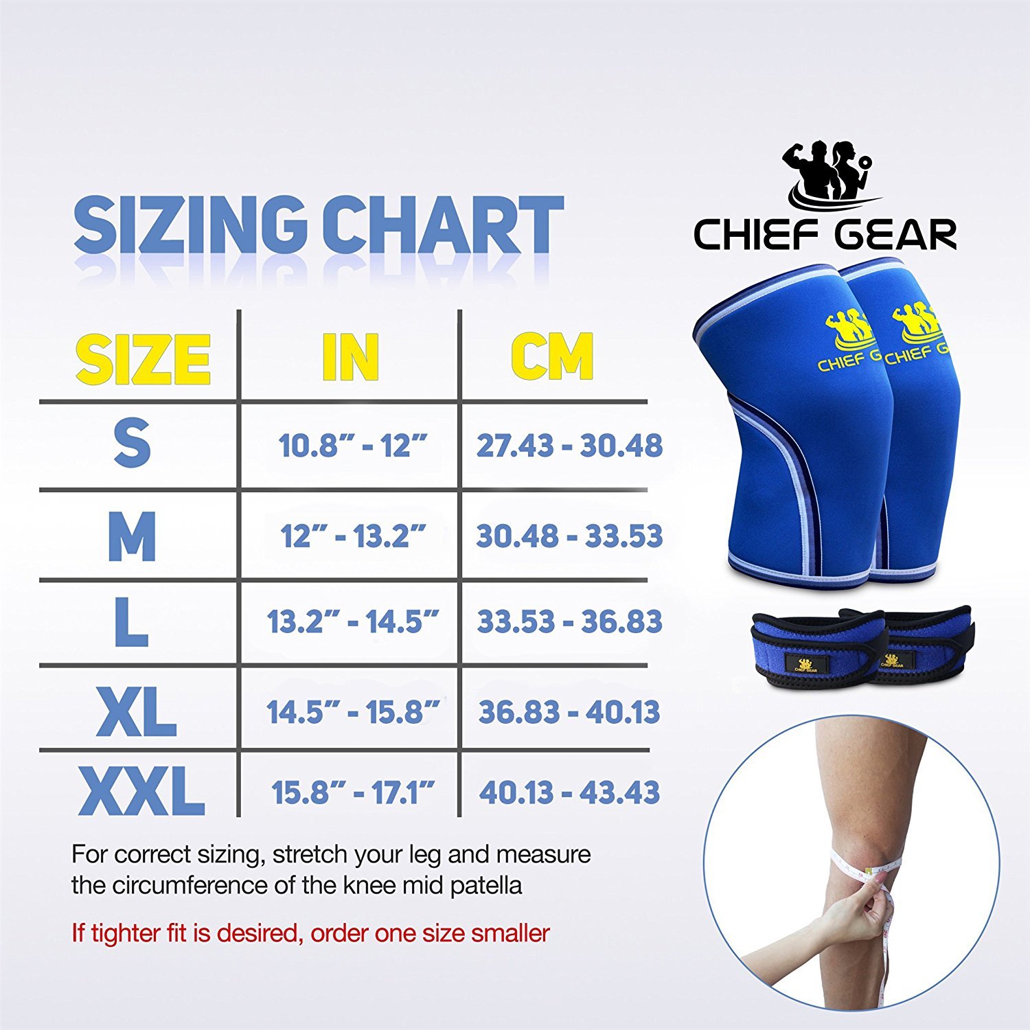 Knee Sleeves (1 Pair) with FREE Knee Straps (1 Pair) Neoprene 7mm Sleeves S – XL