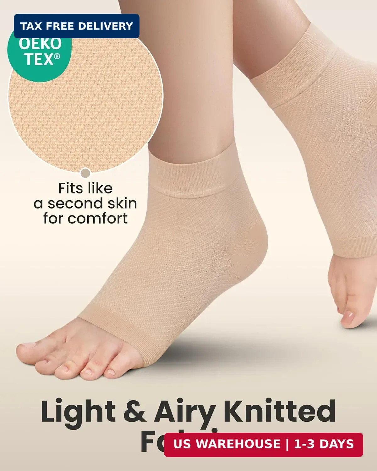 KEMFORD Ankle Compression Sleeve – 1-Pair, Plantar Fasciitis Braces – Open Toe C