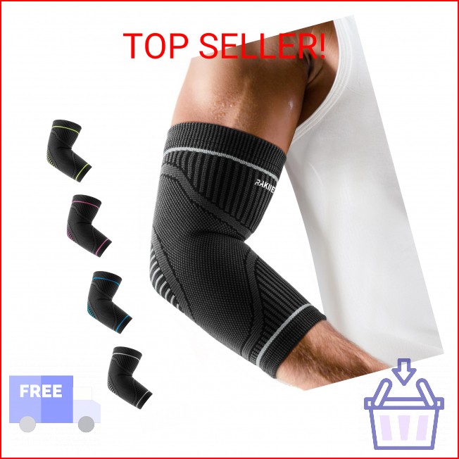 Rakiie Elbow Compression Sleeve 2 Pack, High Elastic Elbow Brace for Tendonitis