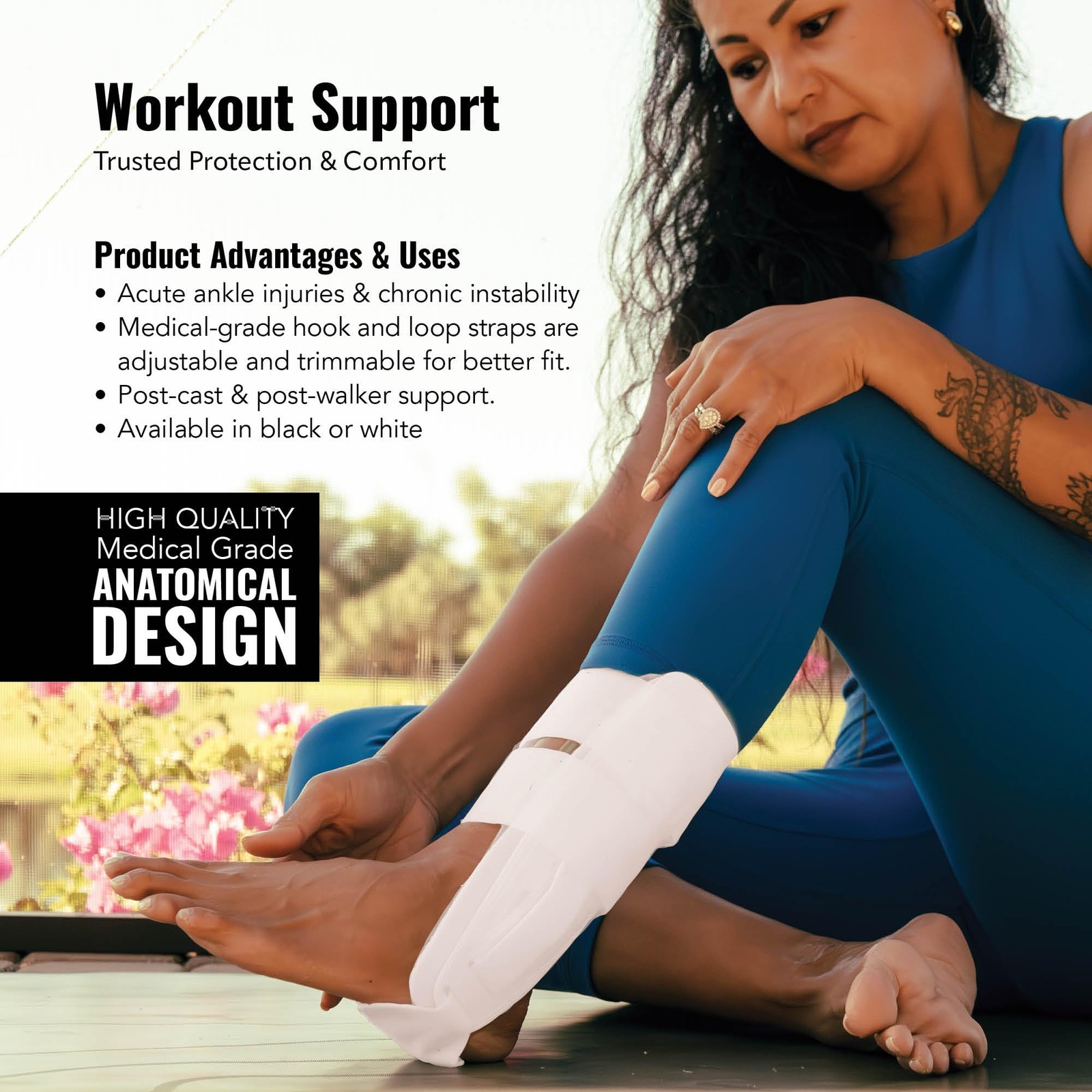 AnklePro Air Gel Stirrup Ankle Brace Side Stabilizer Cushion Regular White 1 PR