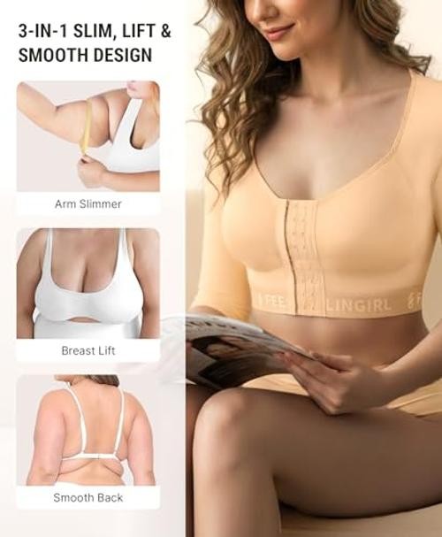 Arm Compression Sleeve Women Post Surgery Arm Shaper Bra | Medium Saddle Brown