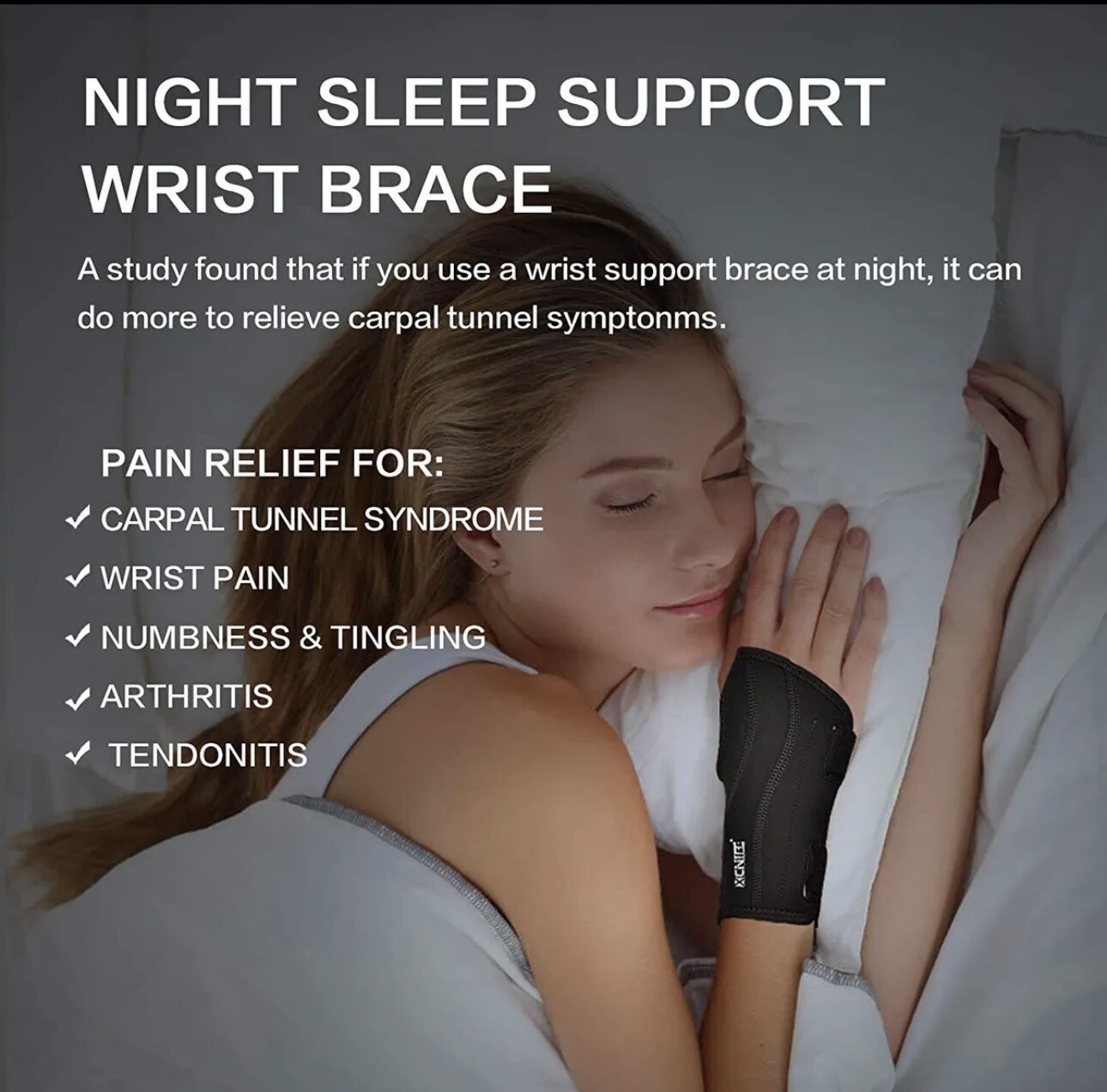 Night Wrist Sleep Support Brace, Adjustable Wrist Support Brace (Med-Right Hand)