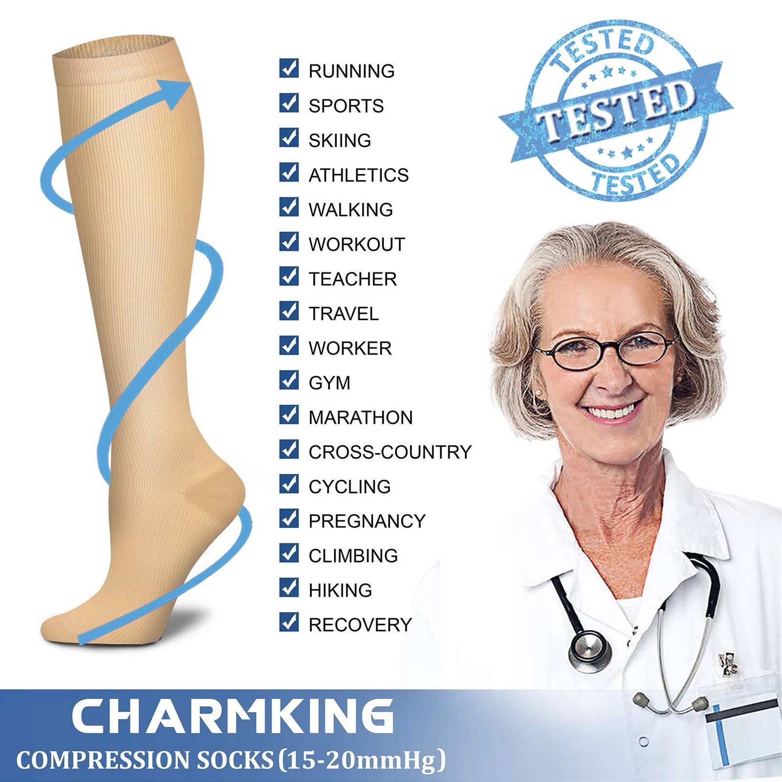 Compression Socks for Women & Men Circulation (3 Pairs) 15-20 mmHg is Best At…