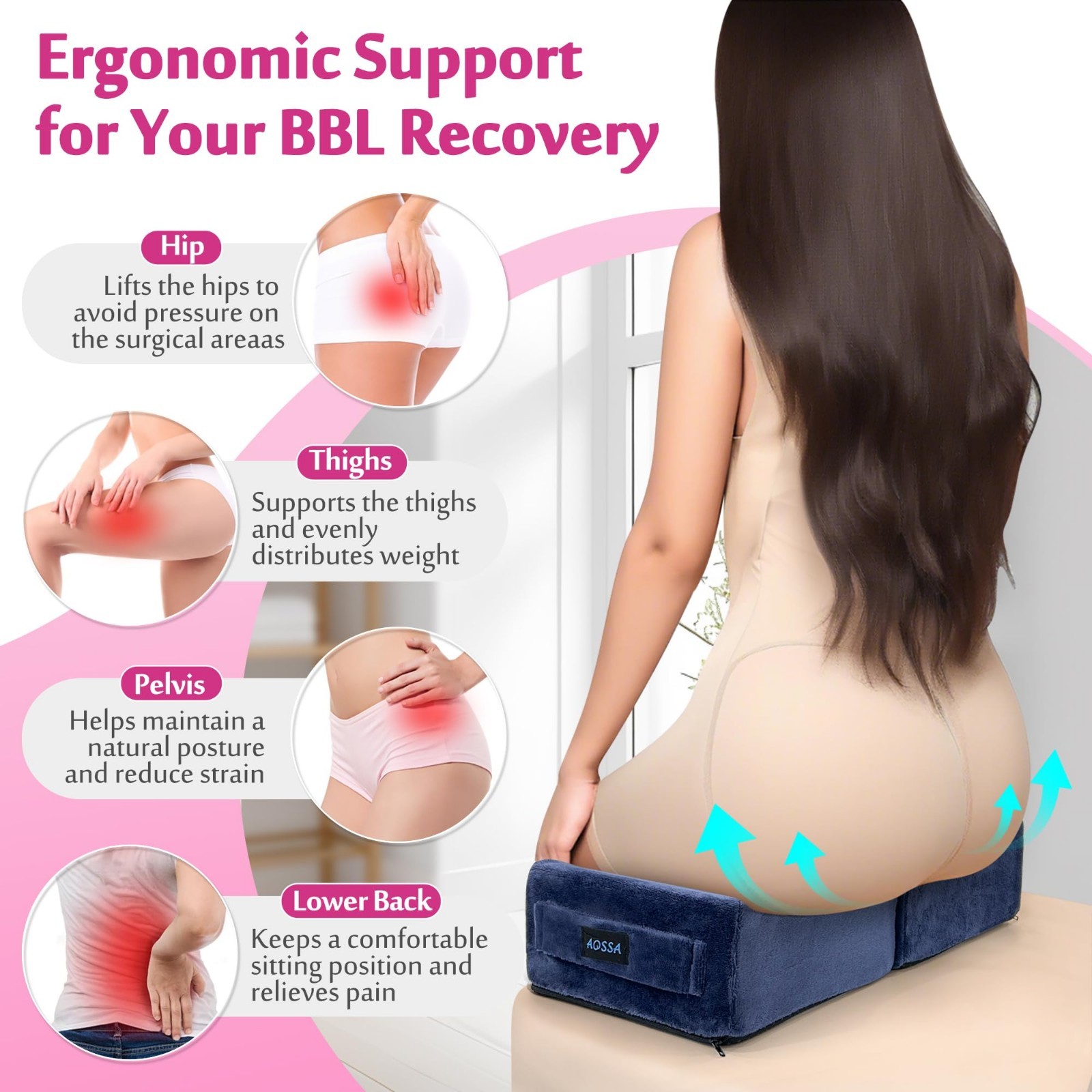 BBL Pillow for Brazilian Butt Lift Surgery – Post Recovery Seat Cushion, Foam Bo