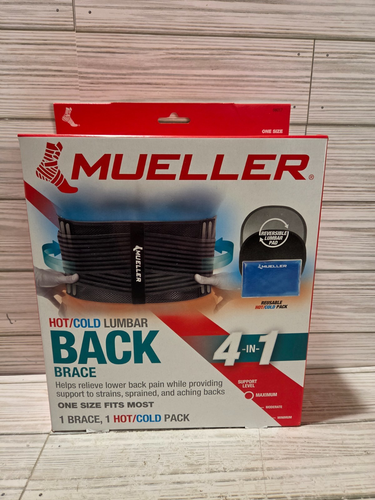 Mueller Hot Cold Lumbar Back Brace 4-in-1 One Size Fits Most Maximum Support