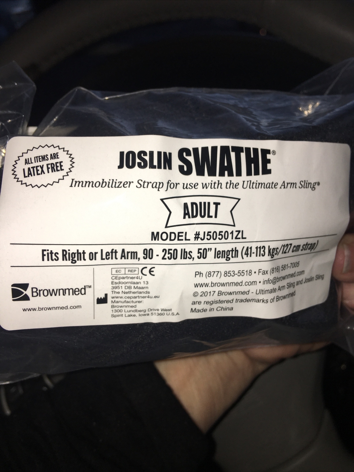 Josling Swathe – Adult Sized Arm Immobilizer #50501 (90-275 lbs) New