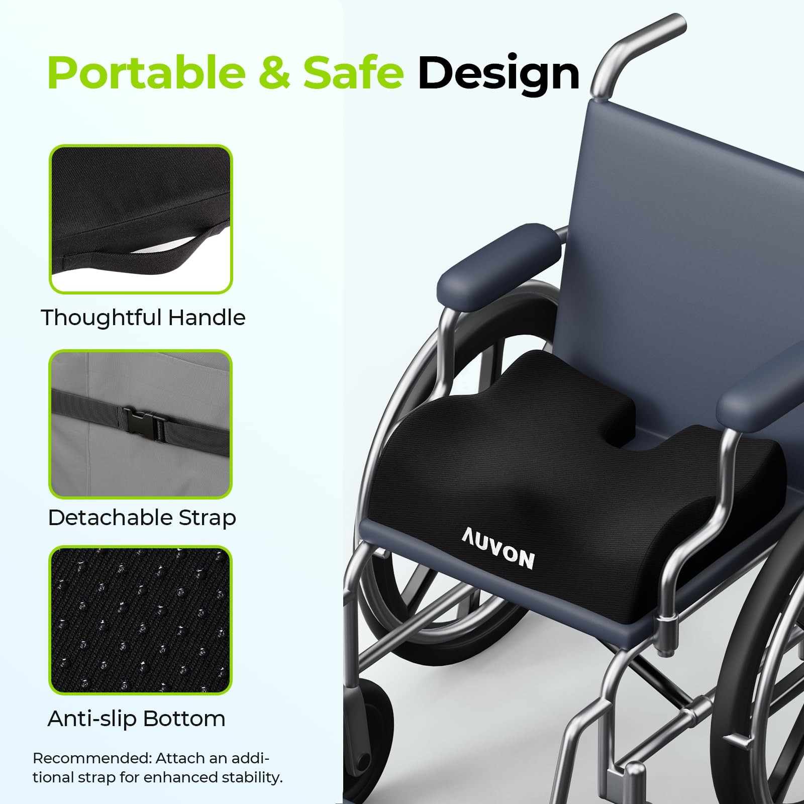 AUVON Anti-Slip Wheelchair Cushions with Front High 18 x 16 x 3 inch, Black