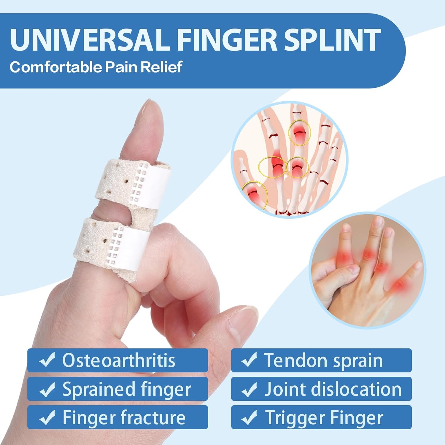 5 PCS Breathable Trigger Finger Splint, Adjustable One Size, Beige