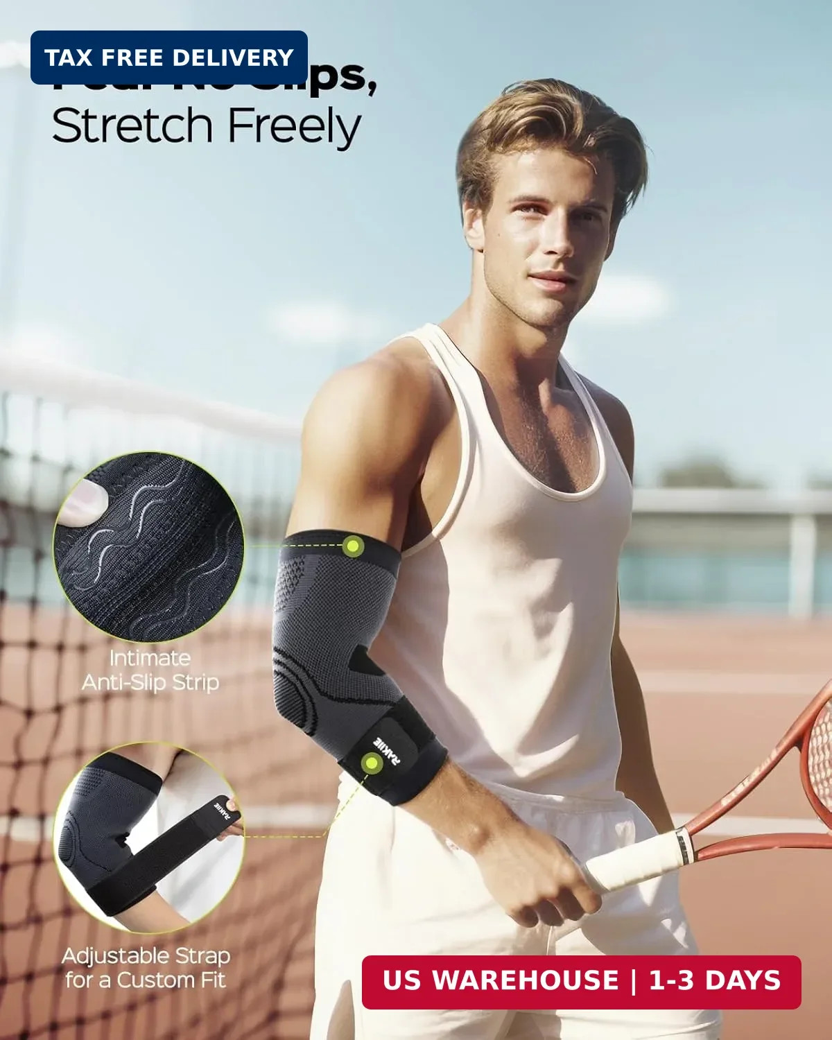 Rakiie Elbow Compression Sleeve 2 Pack, Elbow Brace for Tendonitis and Tennis El