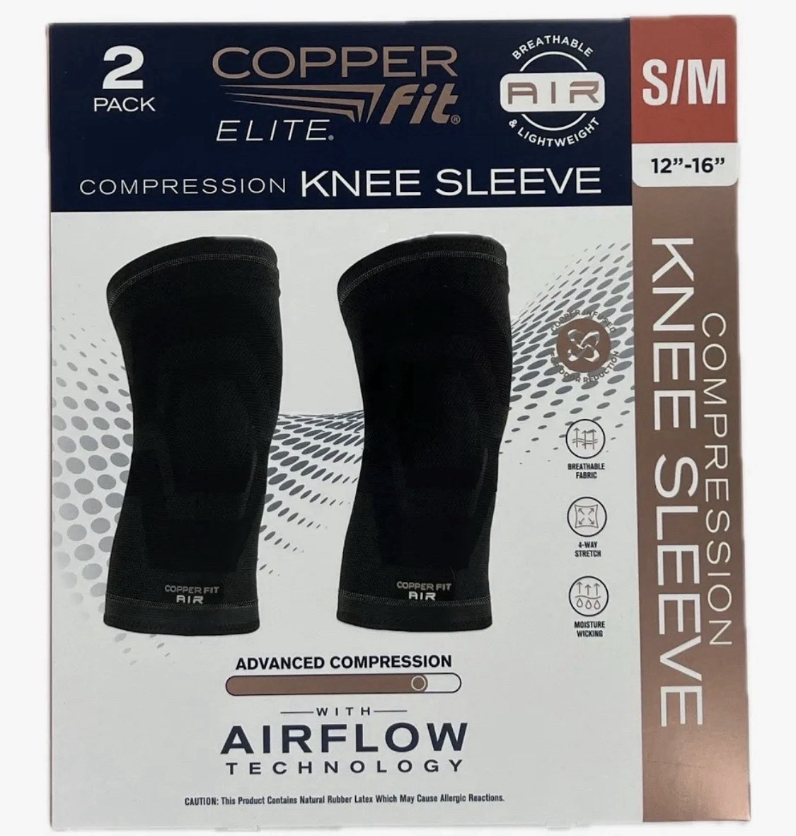 Copper Fit Elite Compression Knee Sleeve 2 Pack S/M Black Airflow Support NEW